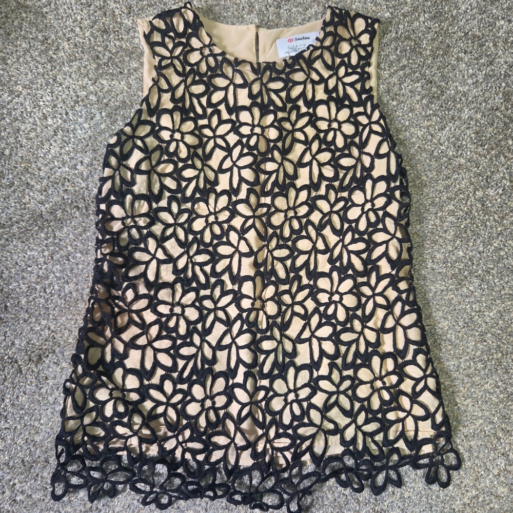 Lela Rose Target Neiman Marcus Black Floral Lace Sleeveless Top Tan XS Blouse